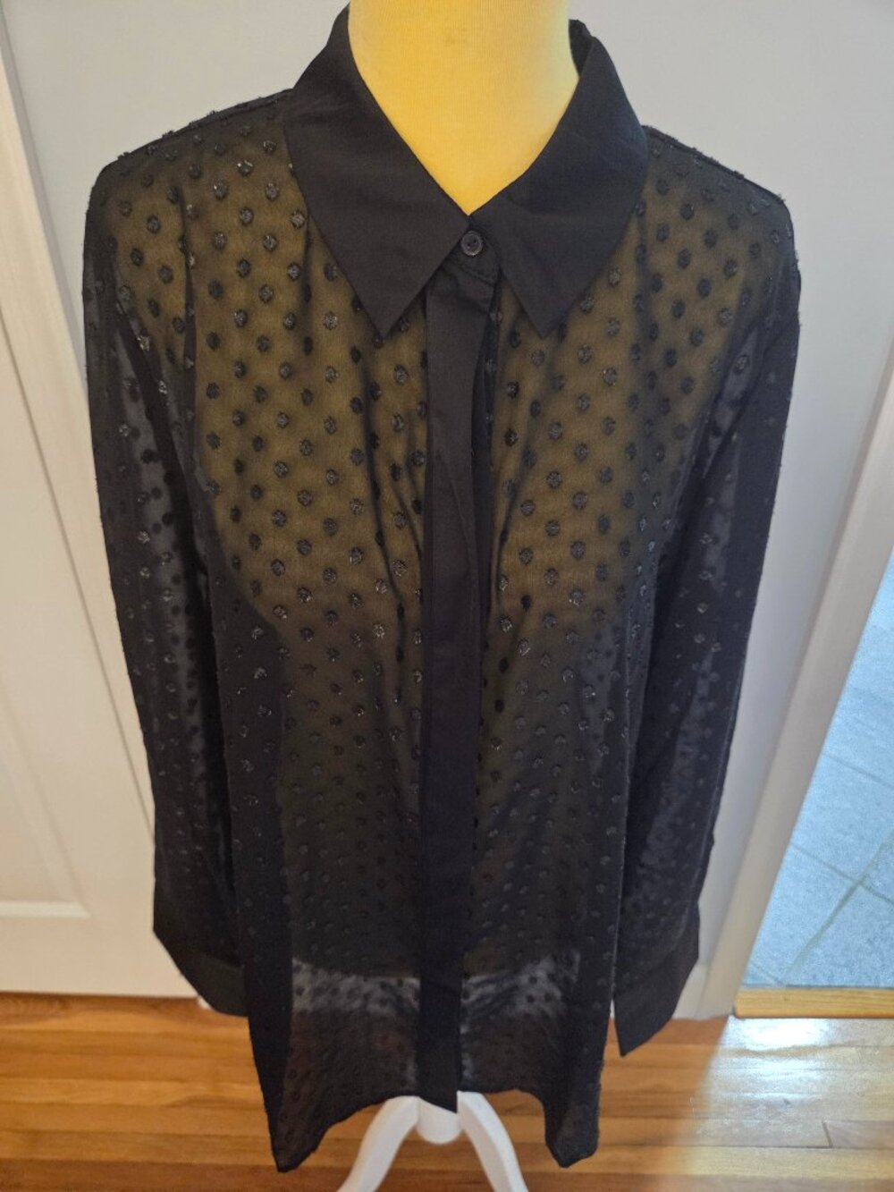 Versona Black Sheer Button Down Blouse